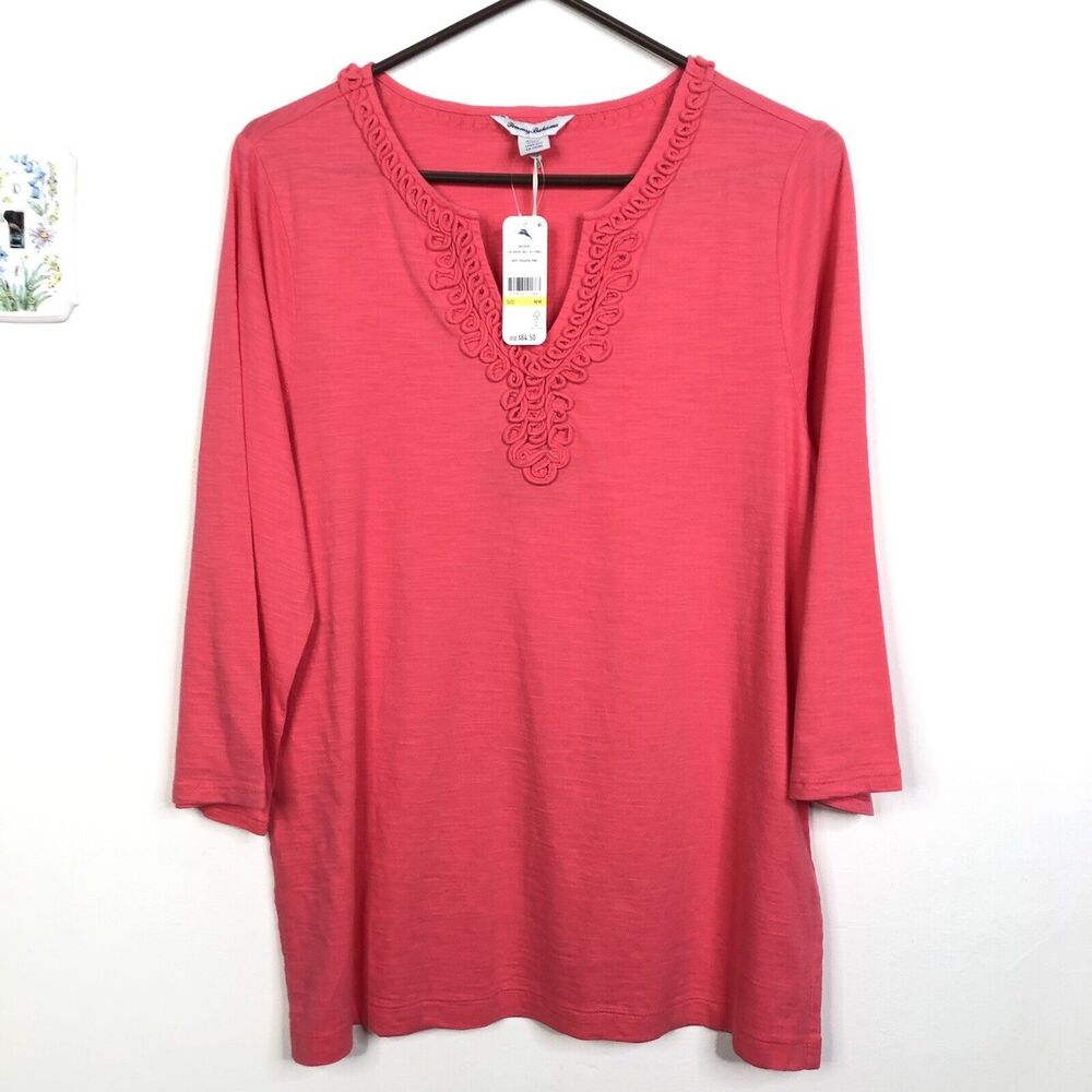 NEW Tommy Bahama Lux Jersey Bell Sleeve Tunic Paradise Pink Women's Size Medium